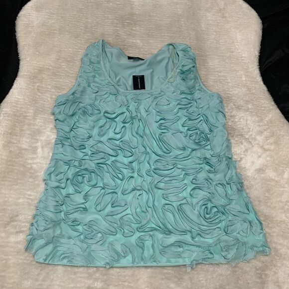 New Ashley Stewart Ruffled Blue Blouse Size 18/20 Sleeveless Shirt - Picture 1 of 6